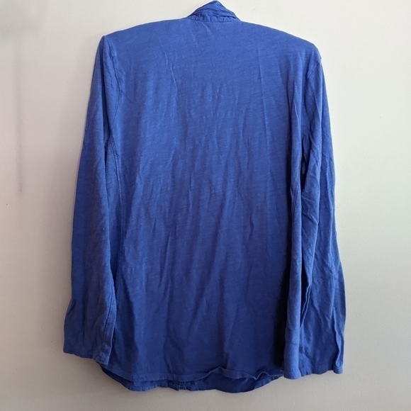 Soft Surroundings Blouse Blue Embroidered Front, Soft Jersey Sleeves and Back - Picture 3 of 7